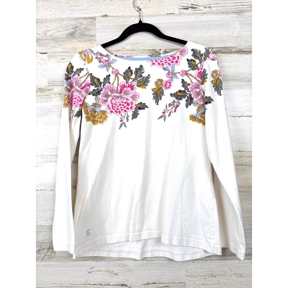 Joules Of Great Britain Womens 6 White Multi Floral Cotton Casual Top Cozy
